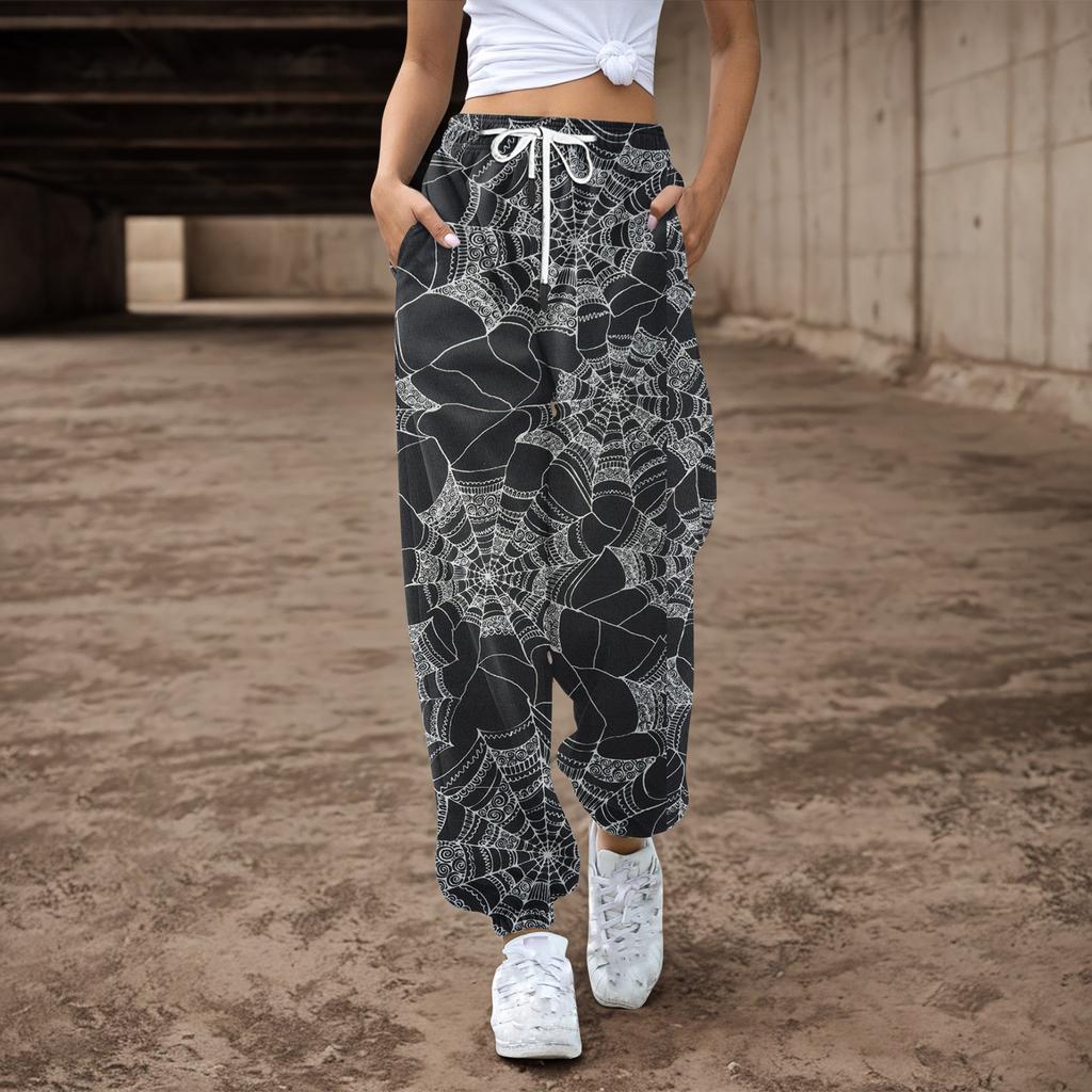 Женские спортивные штаны, мешковатые, с высокой талией, большие размеры, спортивные штаны с карманами, напечатанные брюки, брюки для женщин