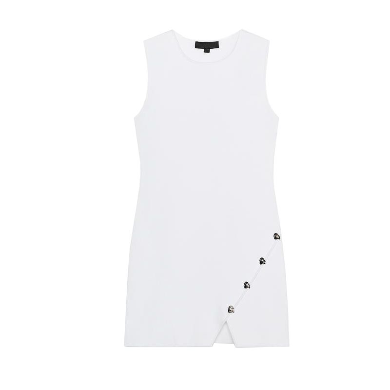 Spring and Summer Women's Clothing French Asymmetrical Design Knitting Sleeveless Round Neck Minimalist Short Dress 9598074