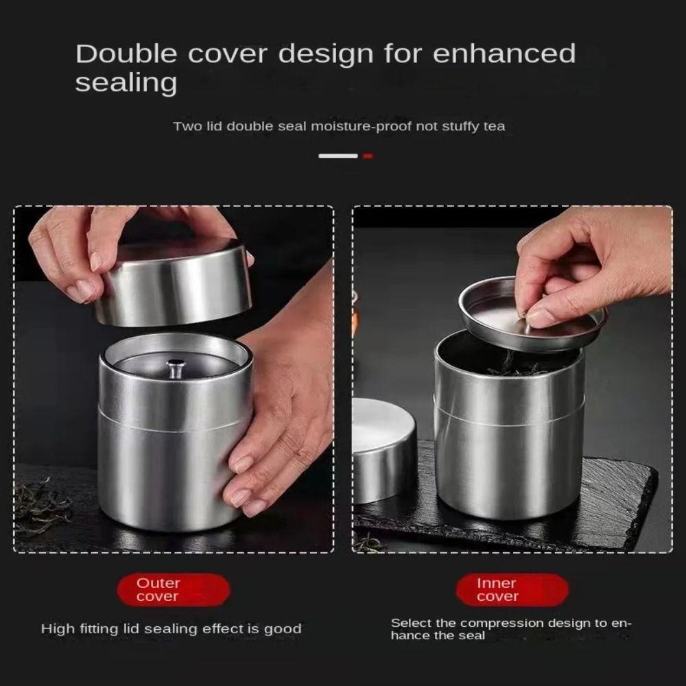 304 Stainless Steel Double Deckel Tea Tins Airtight Double Lids Odor Proof Tea Box Moisture Resistant Portable Tea Storage Box