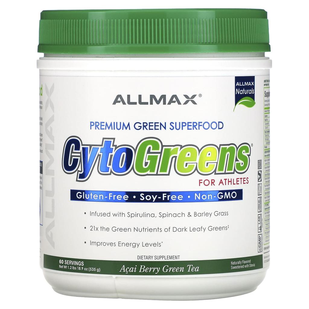ALLMAX, CytoGreens, Premium Green Superfood for Athletes, Acai Berry Green Tea Flavor, 1.2 Lb (535 G)