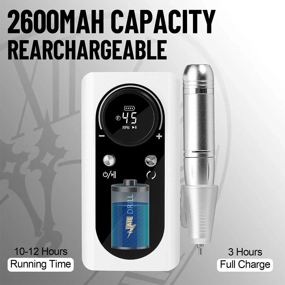 Электрические дрели для ногтей, перезаряжаемые, 45000 об/мин, машина для напиливания ногтей с ЖК-дисплеем, 2 вращения, для акриловых ногтей, гелевых ногтей, маникюра