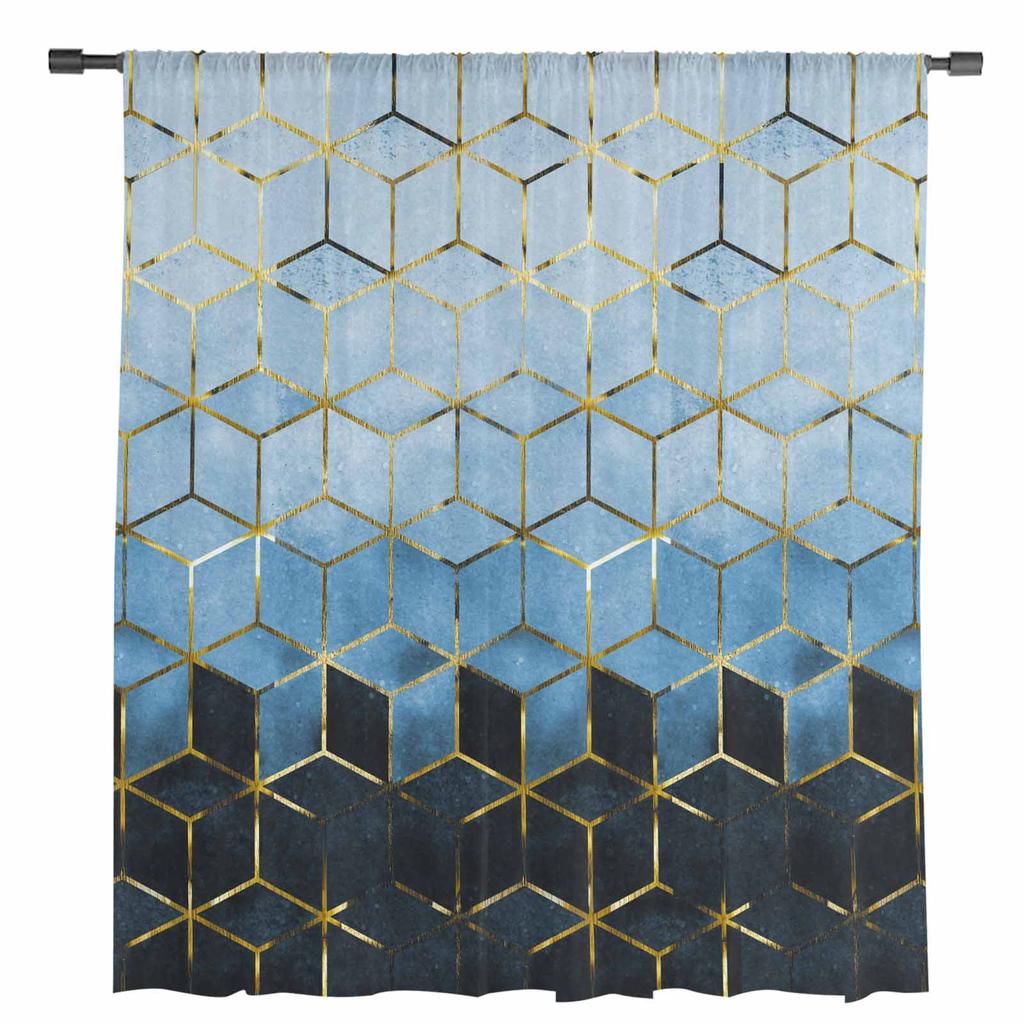 Геометрическое абстрактное искусство Прозрачные шторы для украшения гостиной Оконные шторы для кухни Тюль Вуаль Органза Шторы