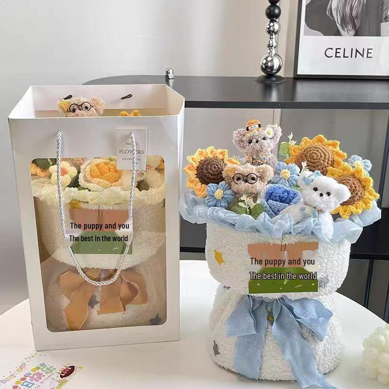 Chenille Stem Birthday Bouquet with Dog Doll - Handmade, Cute Gift for Bestie