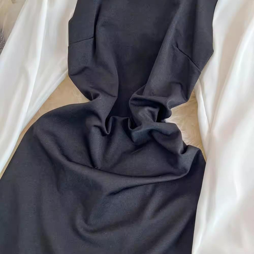 Платье-русалка французского осеннего черно-белого цвета, элегантное женское, с квадратным воротником, рукавами-фонариками, эластичное облегающее платье миди