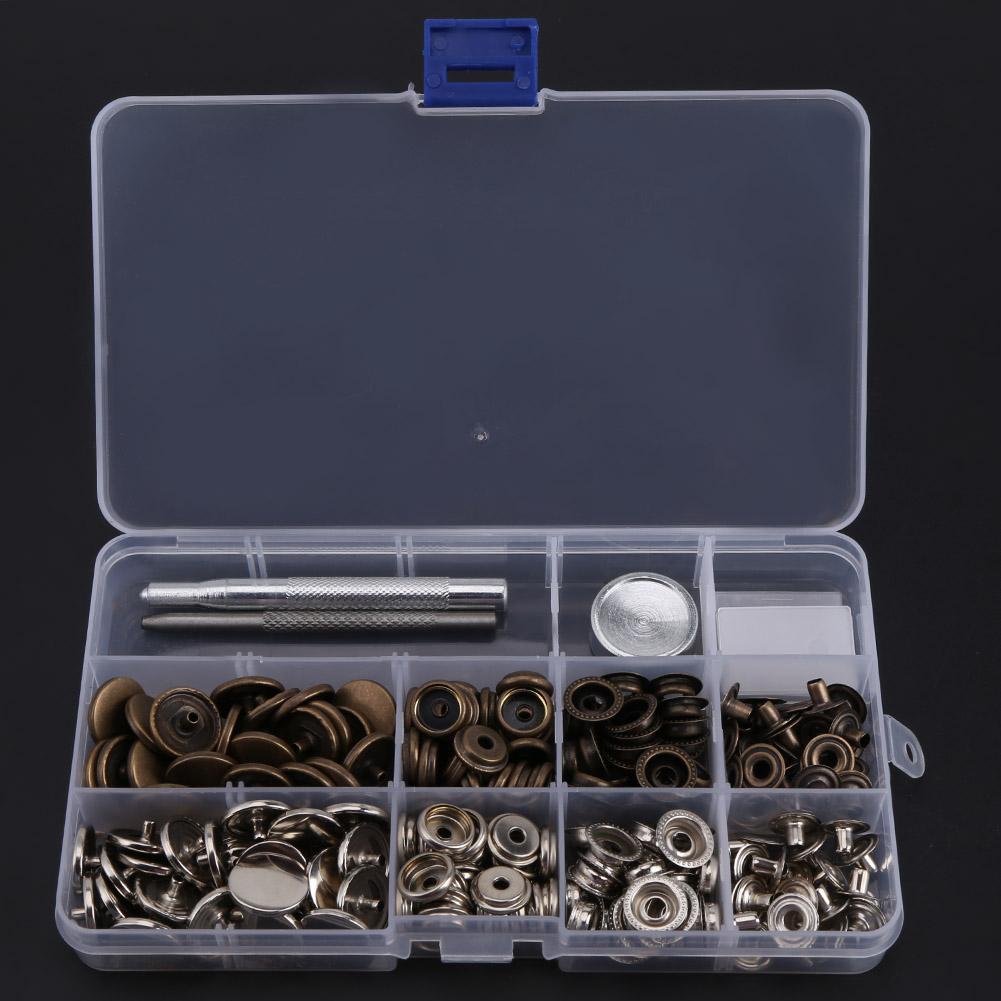 50 Sets Press Stud Snap Button Popper Fastener with Setting Tool for Leather 201#17mm