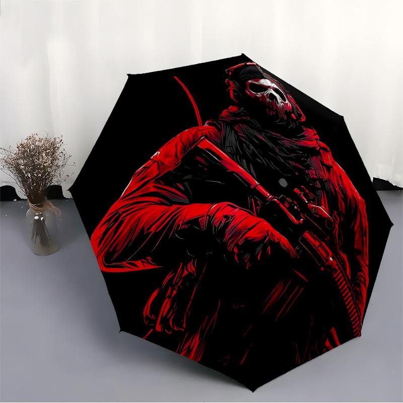 1pc Skull Soldier Automatic Folding Umbrella - Compact 8-Rib Design, Durable Plastic & Iron, Lightweight for Outdoor Daily Use