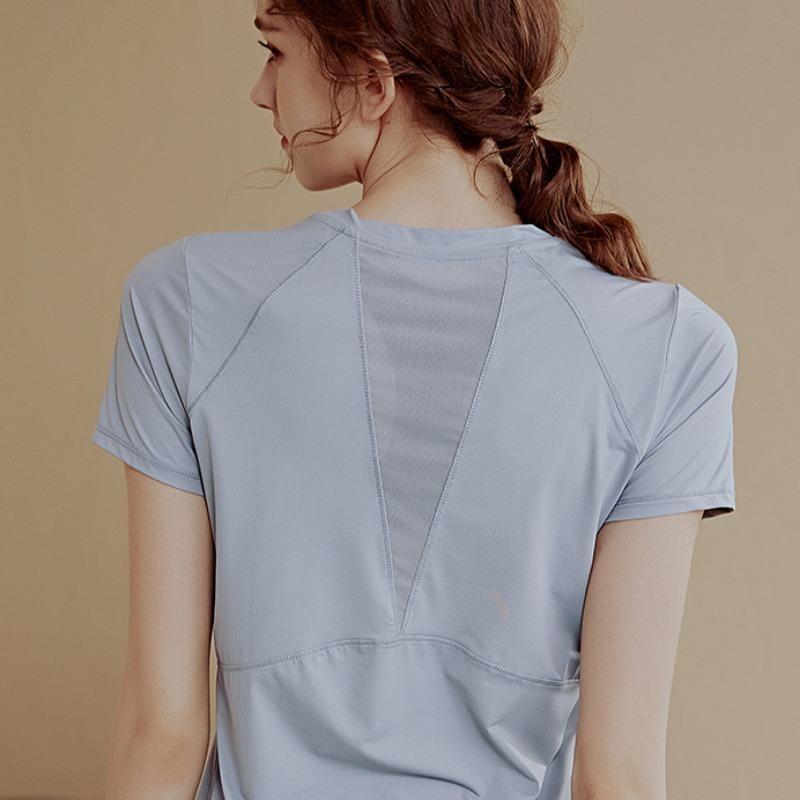 Женские свободные спортивные футболки для йоги Быстросохнущие дышащие фитнес-тренировки Йога Женская спортивная одежда Сетчатая строчка с короткими рукавами Спортивная футболка