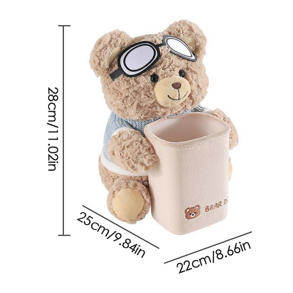 Car Tissue Box Holder Vehicle Plush Trash Can 2-in-1 Waterproof Plush Cartoon Bear Tissue Holder And Trash Can For Car Workplace