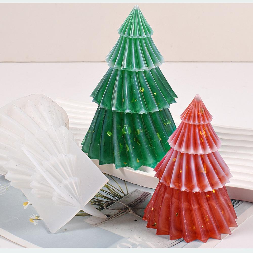 Soft Christmas Tree Candle Mold Diagonal Striped Soap Mould Ornament Gifts