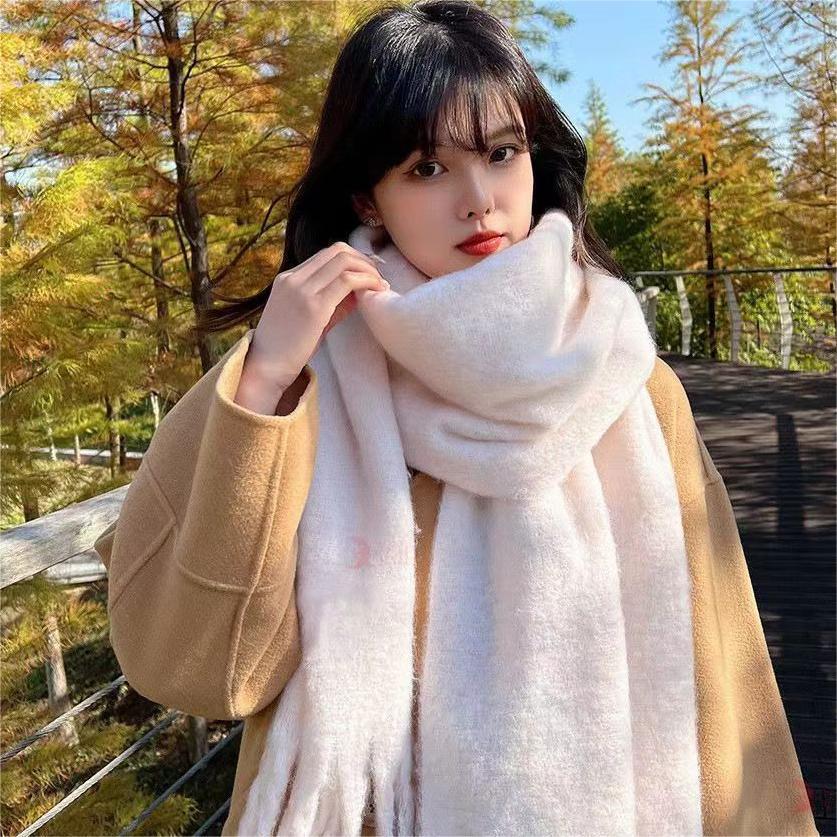 Women's Autumn Winter Warm Long Scarf Elegant Cashmere-like Pashmina Solid Color Tassel Shawl