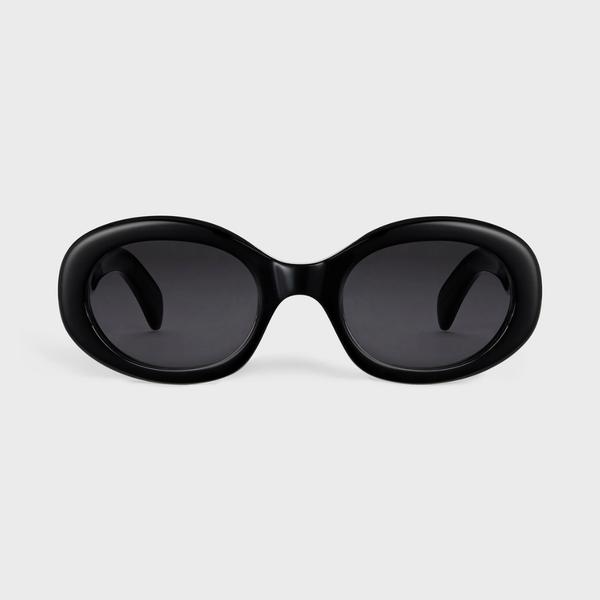 Celine Солнцезащитные очки Triomphe CL40194U‑01A Овальные, Блестящая черная ацетатная оправа, Темно-серые дымчатые линзы UV400 Женские Ретро Модные Солнечные Очки 52‑22‑145