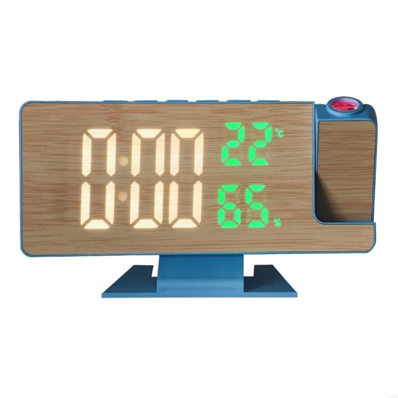 Модные Светодиодные Прикроватные Часы-Будильник с Деревянным Узором, с Проекцией Времени, Отображением Температуры и Влажности, Регулировкой Яркости Y5GB