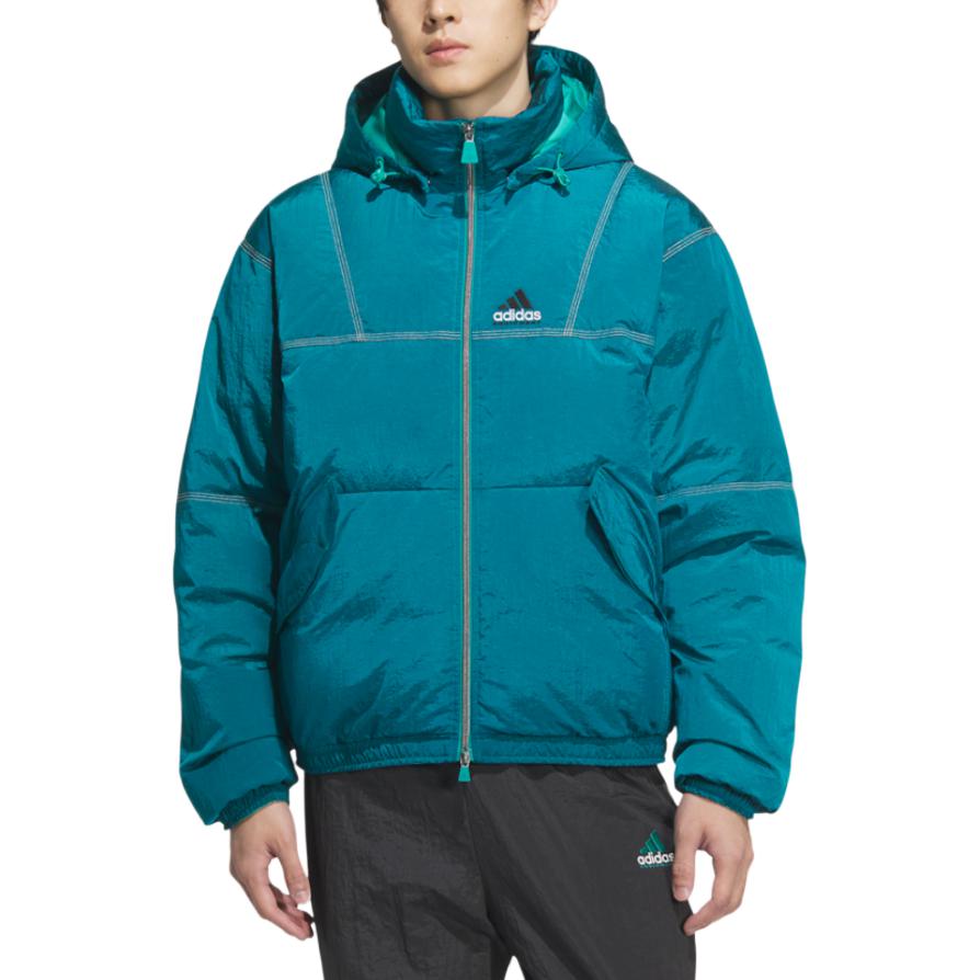 adidas Equipment Series SS25 свободная теплая спортивная куртка с капюшоном на утином пуху с буквами мужская куртка зеленая KA7980