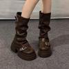 Мода 2024 года, горячая распродажа, новые женские ботинки до середины голени с круглым носком и толстым каблуком, однотонные износостойкие ботинки для женщин, Botines Mujer
