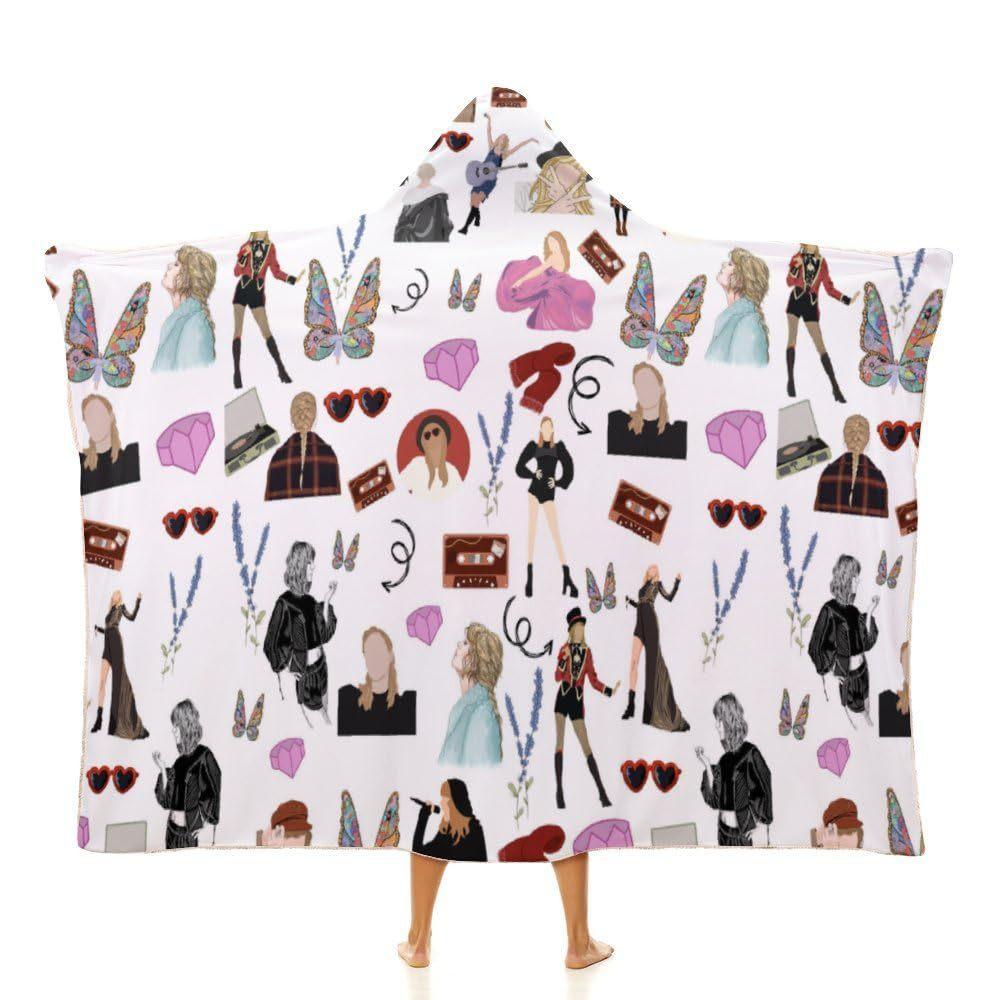 Music Singer Friend Print Pattern Soft Flannel Thermal Hooded Blanket Home Outdoor Office Essential Blanket