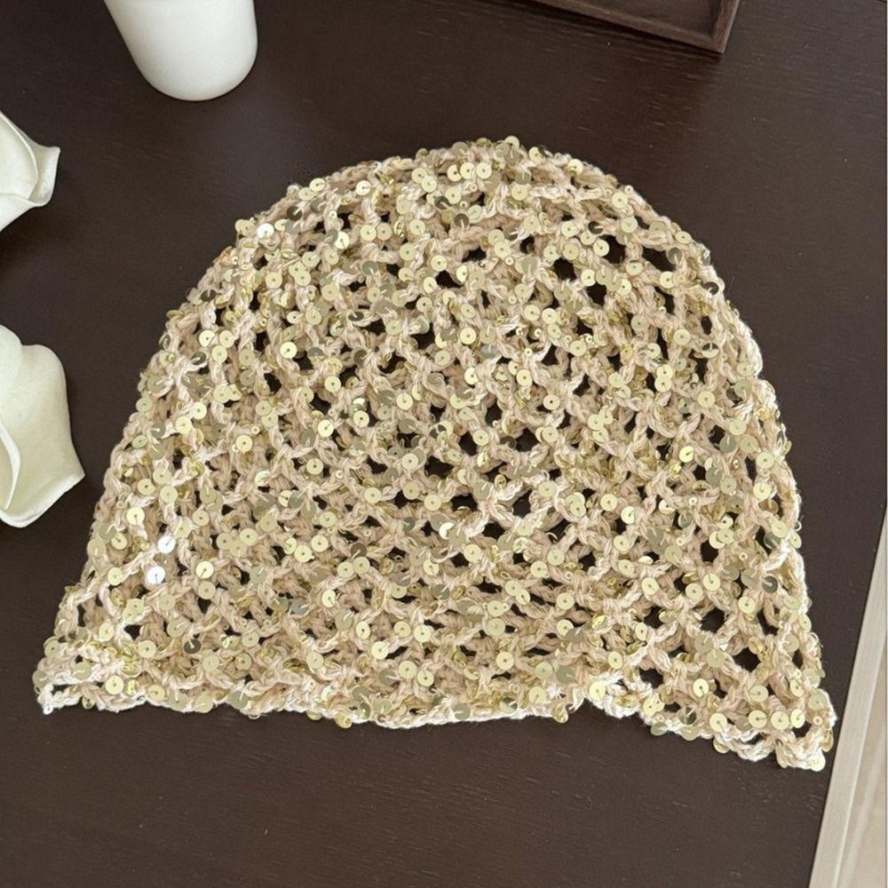 Y2k Sequin Bucket Hat Vintage Beanie Hats Fashion Sequin Woven Cap Summer