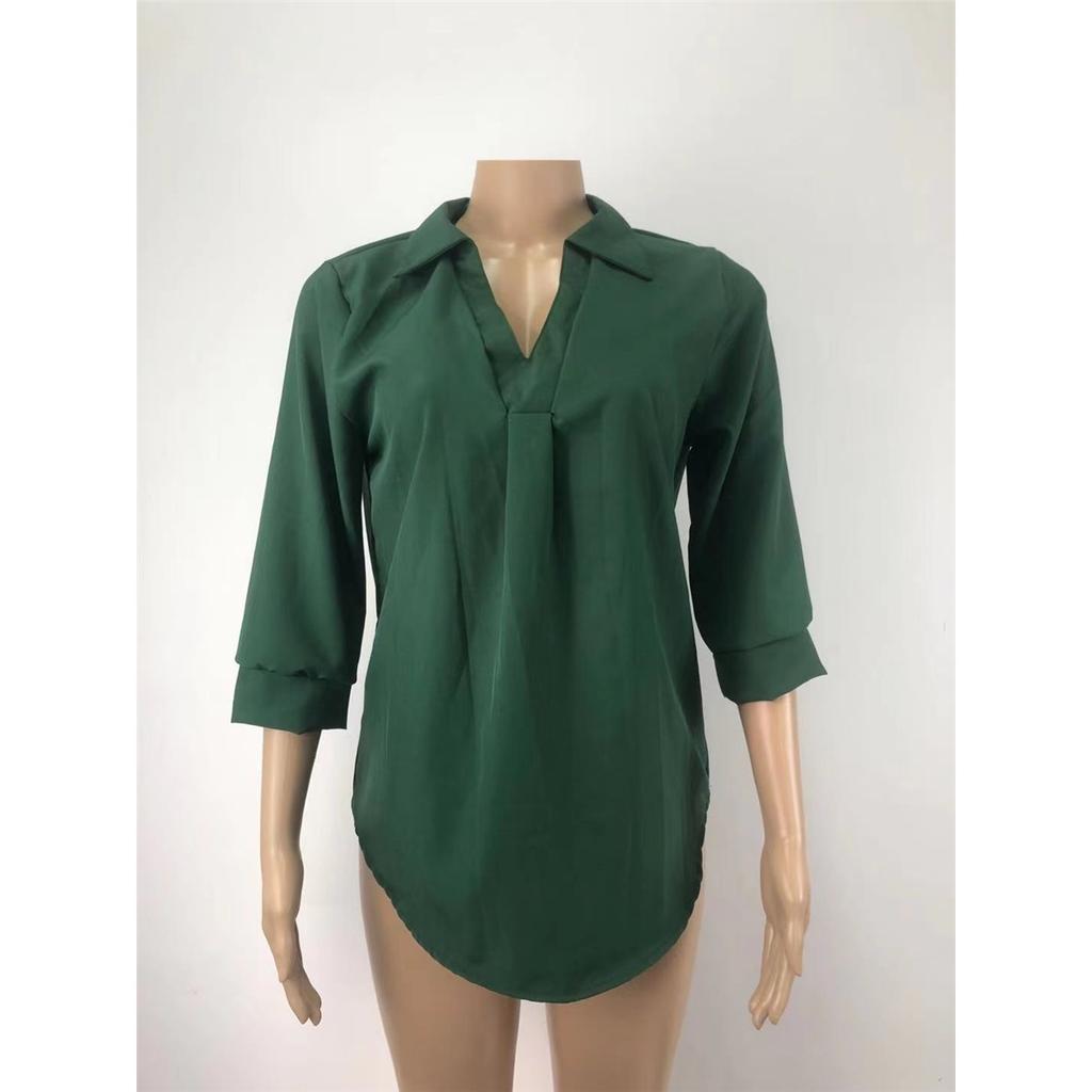 Women's Summer Chiffon Loose 7-quarter Sleeve V-neck Plus Size Shirt