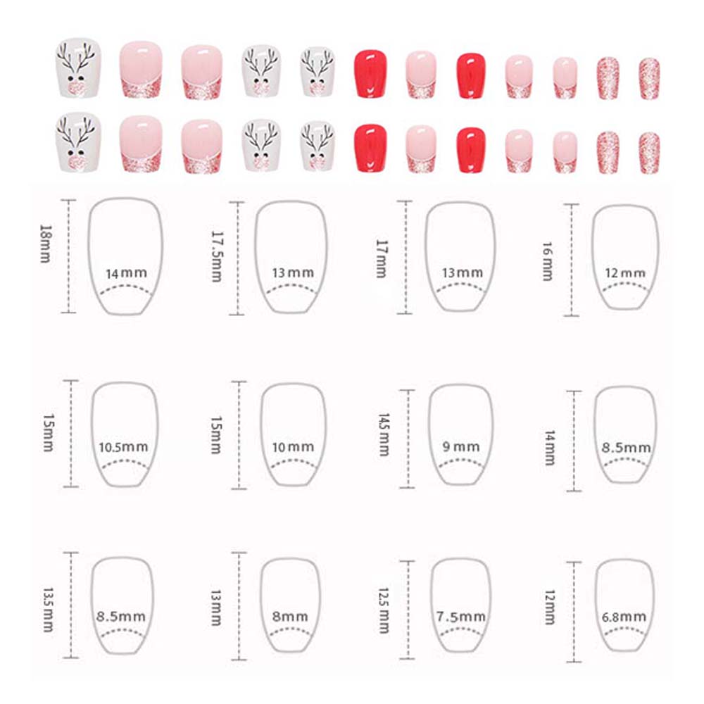 24Pcs/set Manicure Material Christmas Short False Nails DIY Nail Accessories Nail Supplies Christmas Short Fake Nails Snowflake