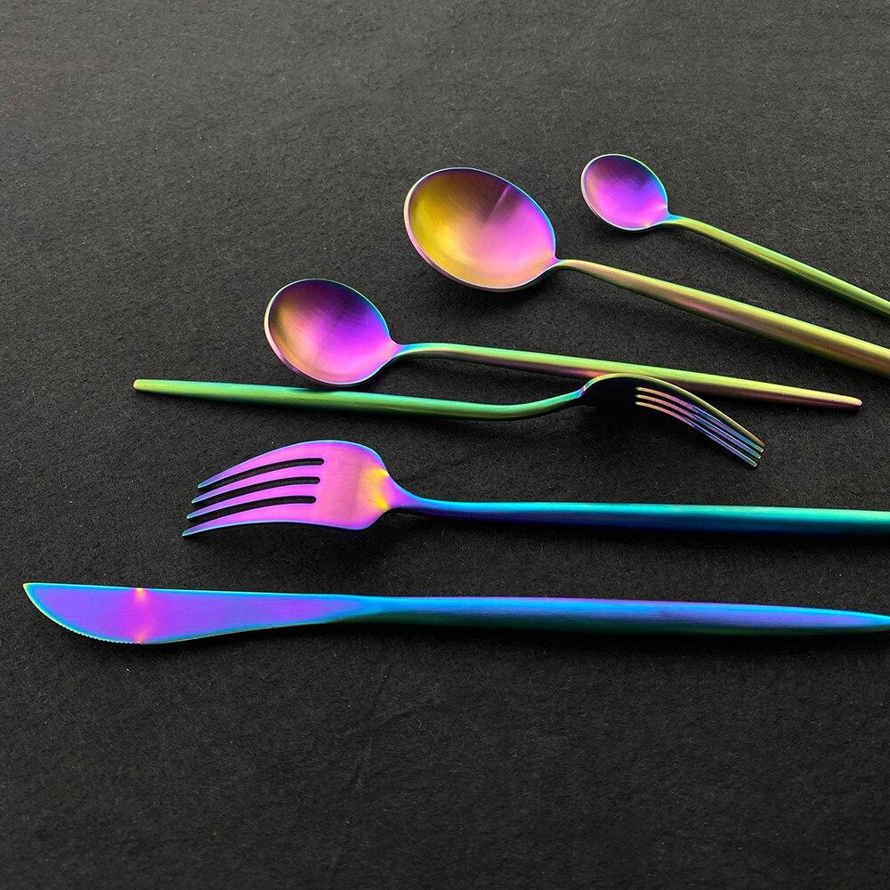 Матовый серебряный набор столовой посуды из нержавеющей стали 18/10, набор столовых приборов с круглой ручкой, вилка, нож, ложка, набор столовых приборов, набор кухонного серебра