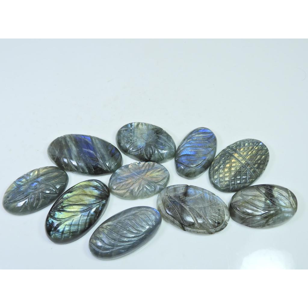 362Cts. Natural Labradorite Carving Oval Cabochon Loose Gemstone 10Pcs Lot LL-1048