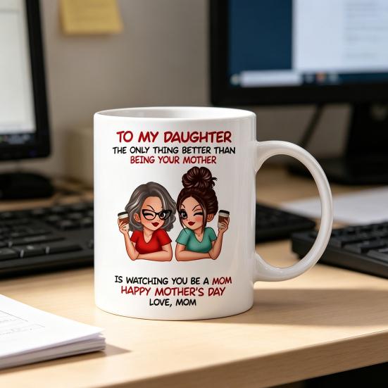 Ceramic Mug for Daughter Personalized Coffee Cup with Non-Slip Handle High-Temperature Fired Multi-Use Gift for Mother's Day Birthday