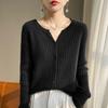 Autumn and Winter Women's Knitwear Fashion Casual Solid Color Print Long Sleeves V-Neck Sweater