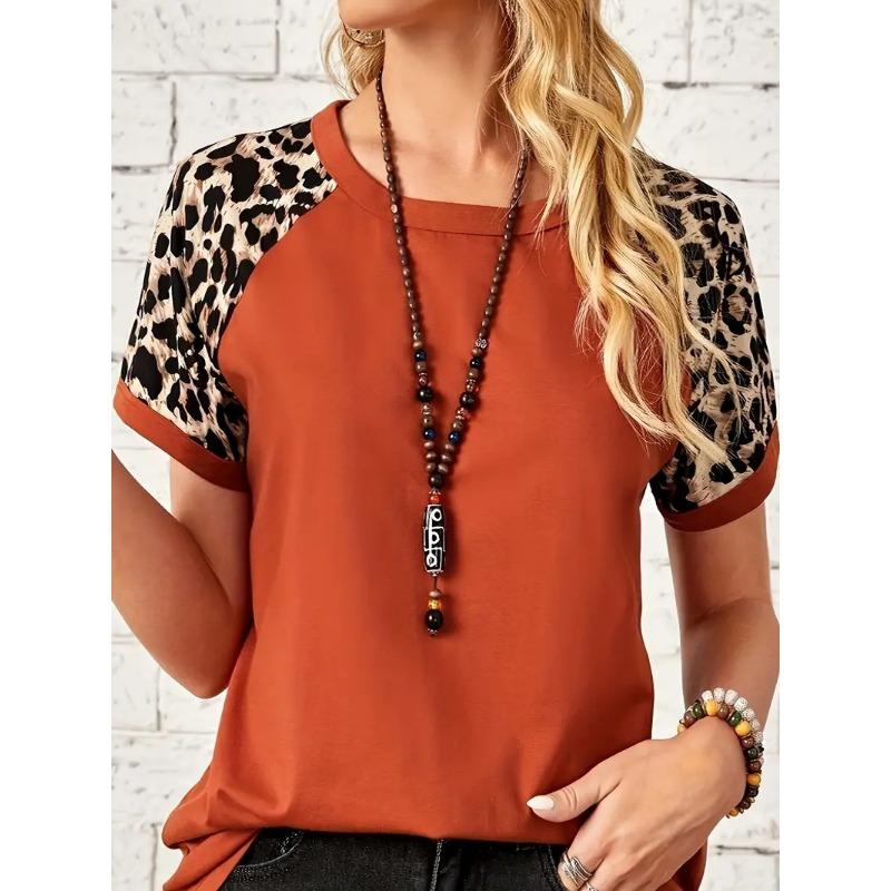 Летний круглый вырез с 3D леопардовым принтом в стиле ретро, модные повседневные женские футболки с короткими рукавами