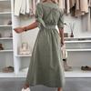 Women's Denim Long Dress V-Neck Short Sleeve Button Down Maxi Dress Casual