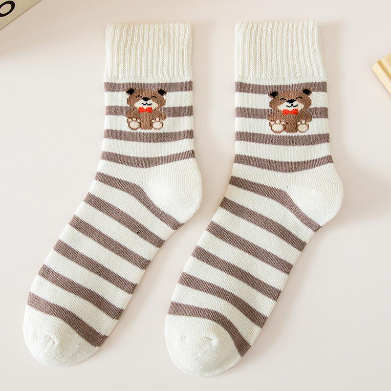 Носки Kawai Bear женские осенне-зимние утолщенные теплые японские женские носки-полуботинки из хлопка в стиле милых девушек