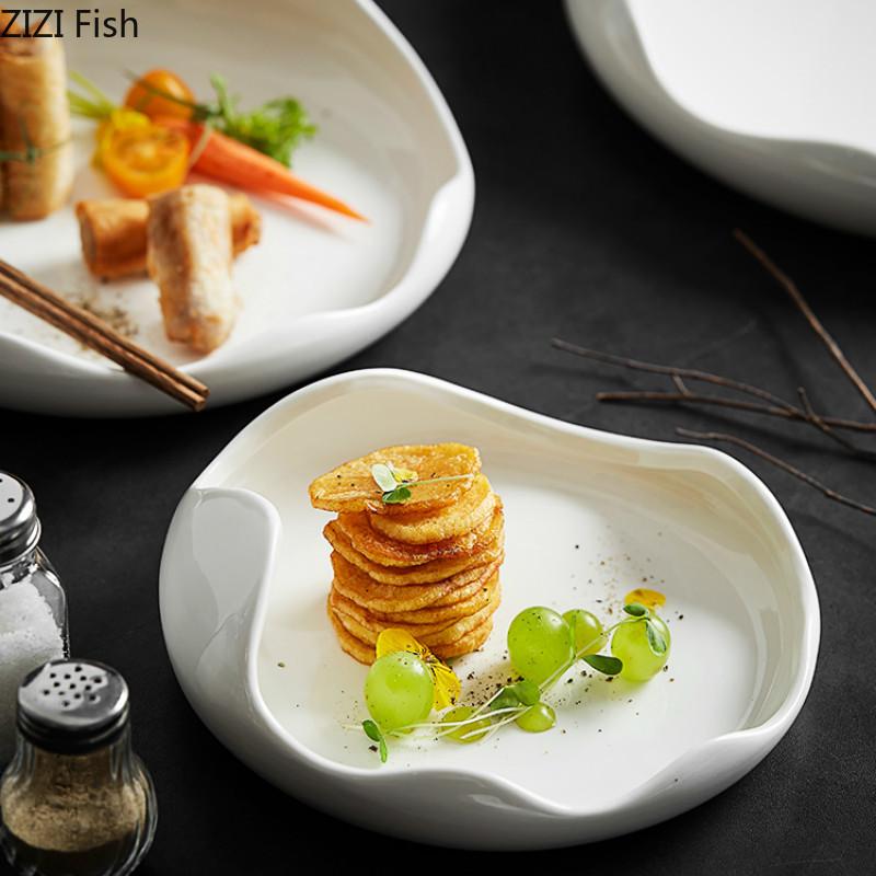Японская белая керамическая тарелка нестандартная для основного блюда стейк столовые приборы домашний ресторан кухня посуда украшение столовая посуда тарелка
