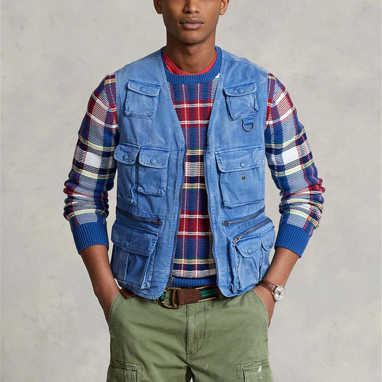 Polo Ralph Lauren Ss22 Жилет мужской с несколькими карманами однотонный на молнии Синий MNPOOTW1N220112