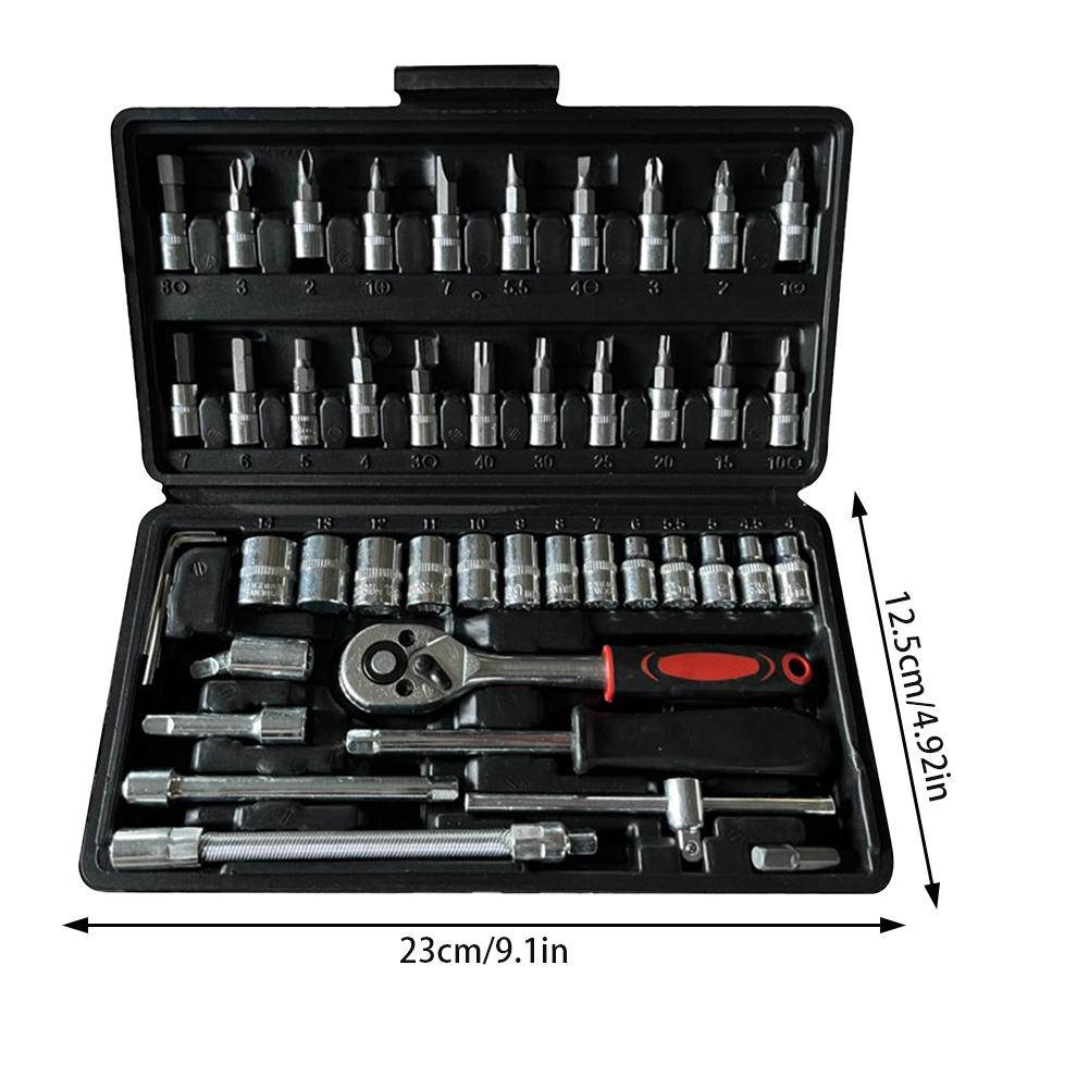 46pcs 1/4 Inch Ratchet Socket Repair Wrench Set Drive Socket Ratchet Wrench Combination Tools Kit For Car Repair