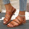 European and American Large Size Buckle Flat Sandals Women's Retro One-word Buckle Beach Cool Slippers Sandals
