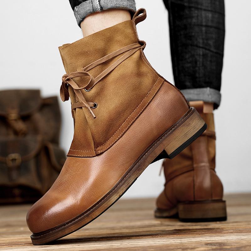 Модные высококачественные универсальные мужские ботинки, стильные мужские деловые повседневные высокие ботинки из натуральной кожи со шнуровкой для мужчин, ботинки для мотокросса