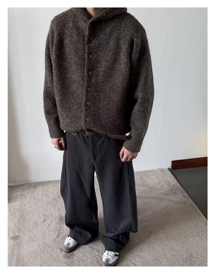 Men's Retro Hooded Knit Cardigan Sweater - Old Money Style, Cleanfit, Relaxed Short Jacket