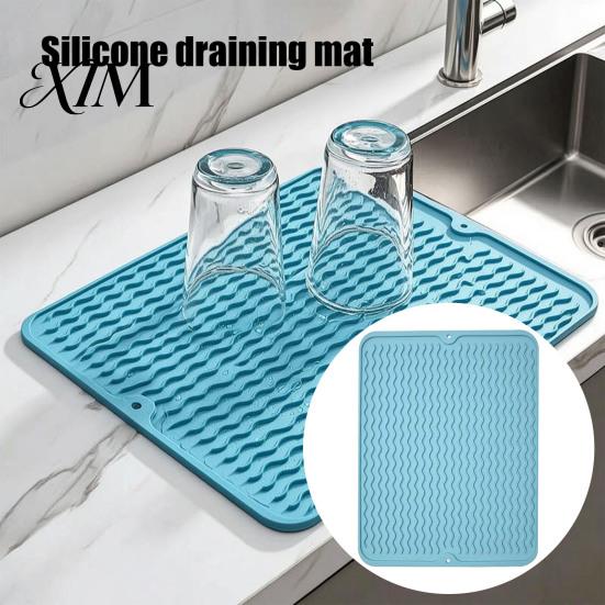 Countertop Placemat Silicone Dish Drying Mat, Heat Resistant Kitchen Counter Mat Waterproof Utensil Drainer for Dining Table, Compact Storage