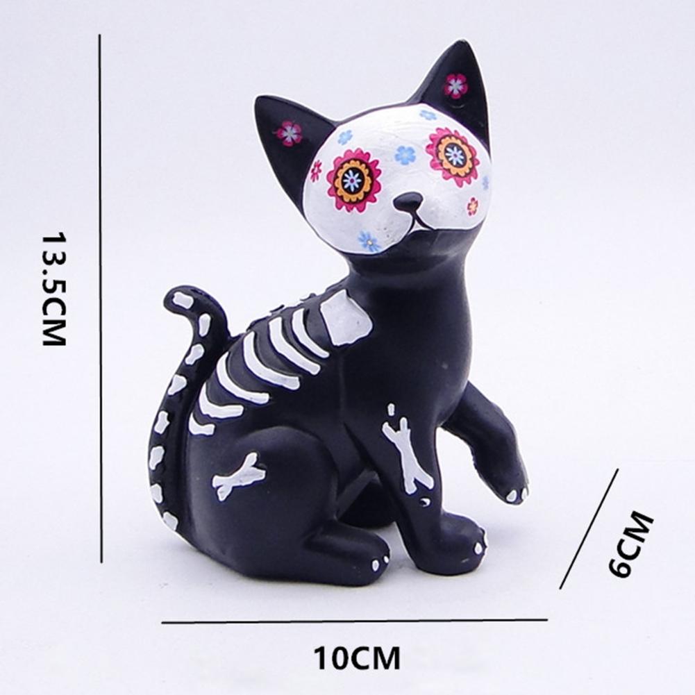 Skull Statue Cute Halloween Decor Halloween Day of Dead Dog Cat Figurine Resin Skeleton Sculpture for Home Desk Halloween