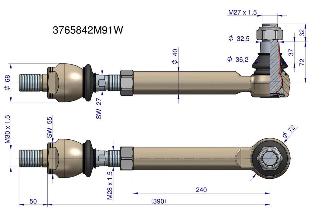 Przegub Kierowniczy M27X1.5 3765842M91 Waryński