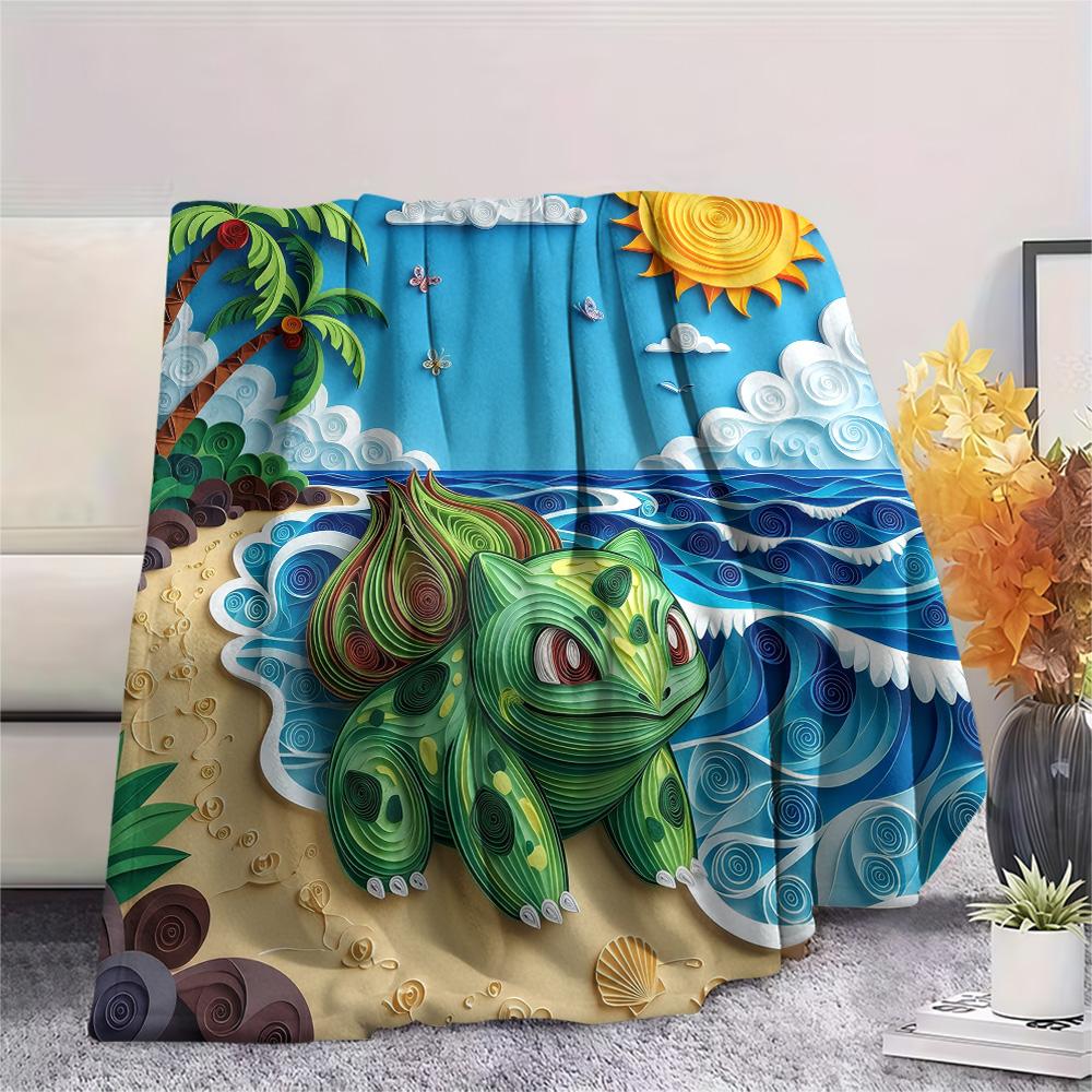 Bulbasaur Print Flannel Blanket, Ultra Soft High Quality All Seasons Warm Throw, Home Decor Cozy Blanket, Perfect Christmas Gift