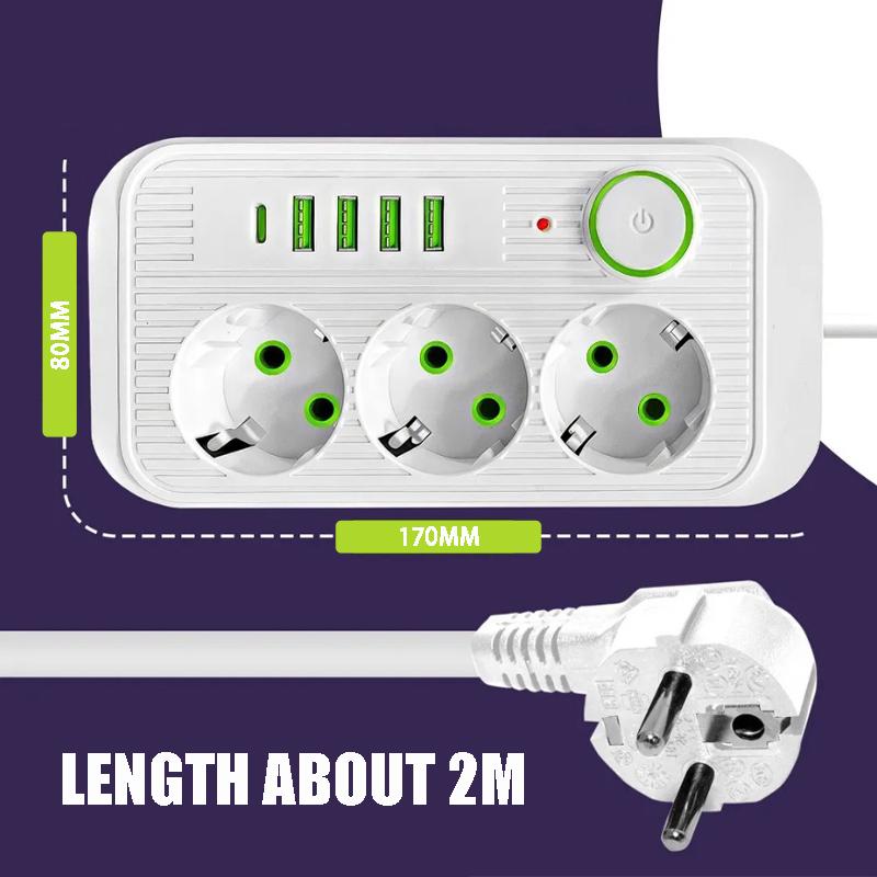 EU Plug AC Outlet Smart Power Strip Multiprise Удлинитель Электрическая розетка Сетевой фильтр с 4 USB Type C PD Быстрая зарядка