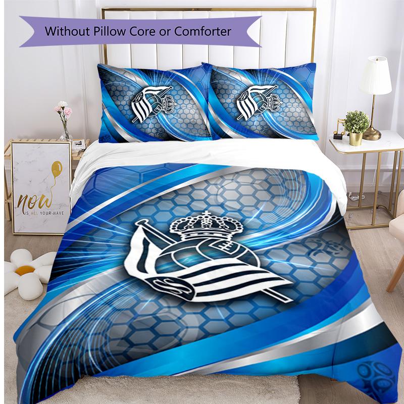 Real Sociedad FC Printed 3PCS Bedding Set Breathable Duvet Cover with Pillowcases Decorative Bed Linen for Bedroom Home