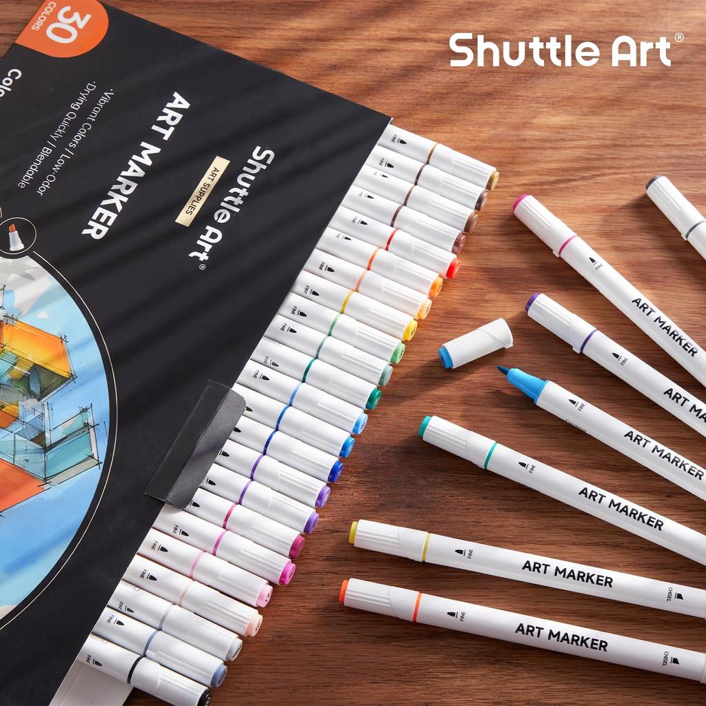 Shuttle Art Illustration 30 Thick and Fine Fine for Coloring Art Supplies Markers, Colors, Double-Ended, Oil-Based, Point, Quick-Drying, Comics,