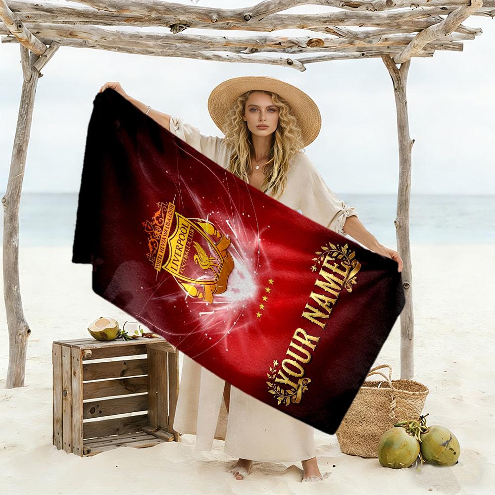 Liverpool Fc Logo Customize Text Beach Towel Super Soft & Absorbent Suitable for Sports Travel Swimming Yoga Bathroom Beach And Pool