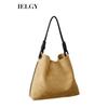 Retro Suede Contrasting Color Shoulder Bucket Bag, Large-capacity Portable Diagonal Span Women's Bag