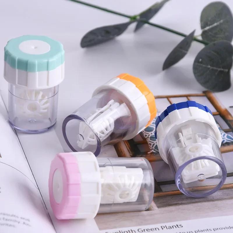 Women Mini Manual Contact Lens Cleaner Pink Blue Case Box Eye Contact Lenses Plastic Container Storage Holder Cleaning Tools