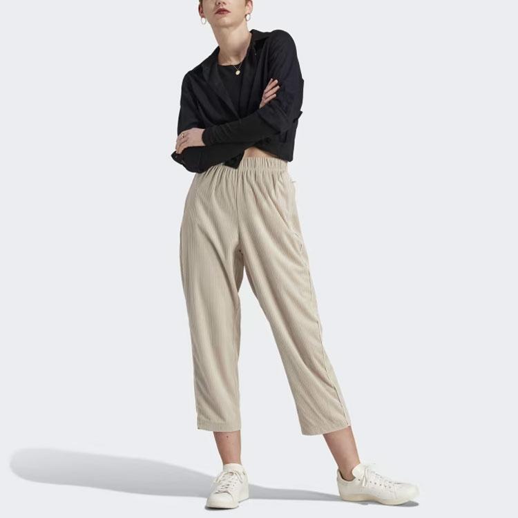 Adidas Originals Open Hem Corduroy Pants With Trefoil Logo Women Bottoms Beige IM4313