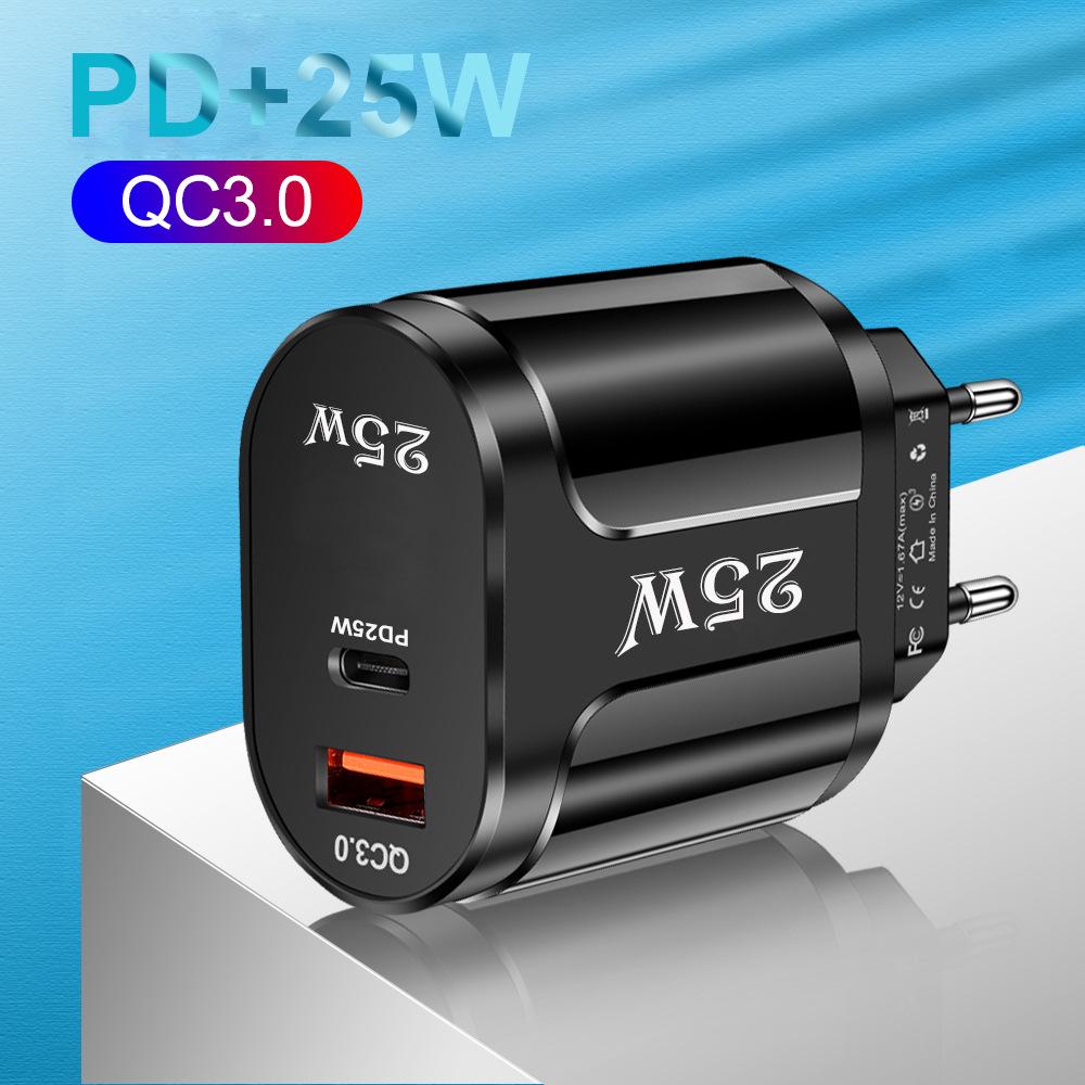 QC3.0+PD 25W High-Power Fast Charger with EU, US, UK Plug Options