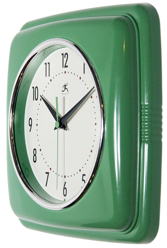Infinity Instruments Square Silent Retro 9 дюймов Mid Century Modern Kitchen Diner Retro настенные часы Quartz Sweep Movement дюйм (зеленый), 9.25