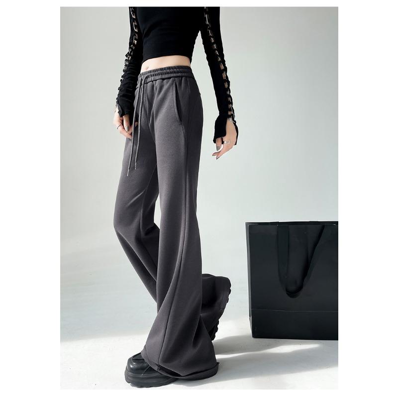 Элегантные женские повседневные брюки-клеш с широкими штанинами, новые модные свободные прямые брюки с высокой талией, женские однотонные простые офисные брюки со шнурком 2344
