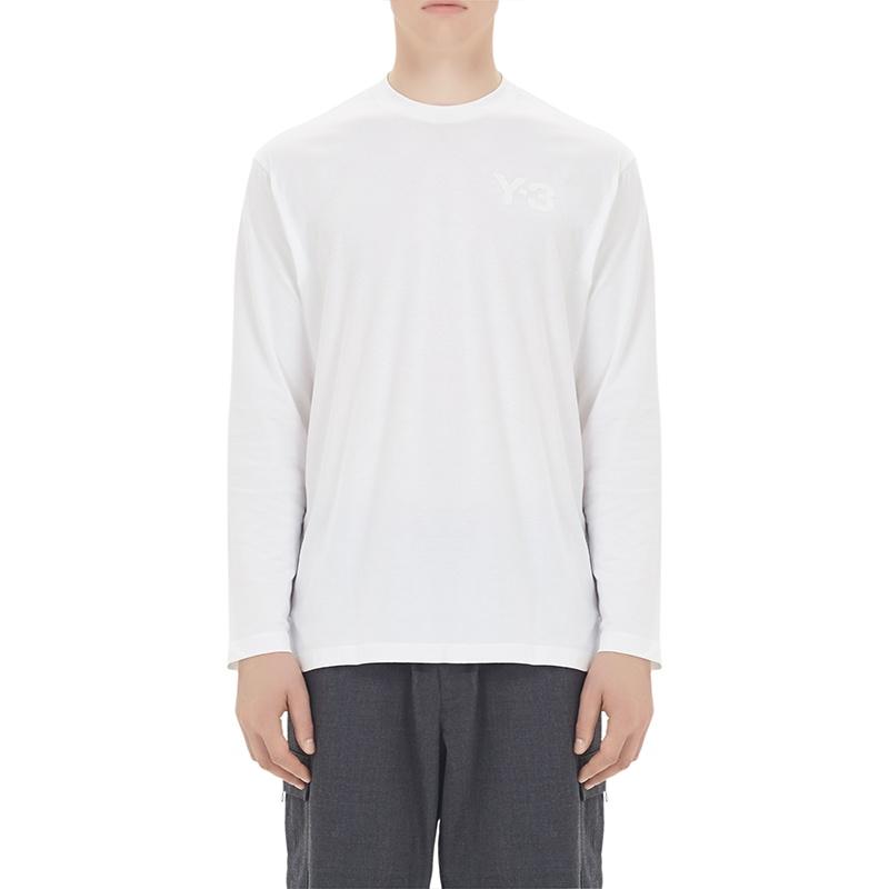 adidas Men's Y-3 Round Neck Pullover Logo Long Sleeves White T-Shirt FN3362